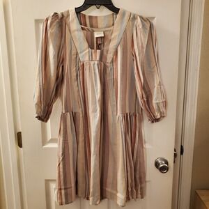 Knox Rose sz XS oversize linen/rayon stripe shift dress NWT cottage flowy boho